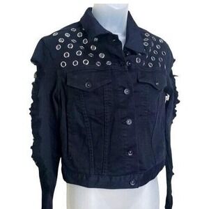 Band of Gypsies Goth Metal Punk Biker Denim Jacket Studded Distress Crop Women S